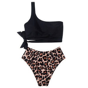 Bikini Swimsuit Women Push Up Bikini Set Sexy One Shoulder Beachwear Summer Leopard Bathing Suit High Waist Swimwear Women 2021