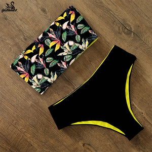 Bikini 2021 Swimwear Swimsuit Women Print High Waist Bikini Set Back Cross Bandeau Bathing Suit Female Beach Wear Biquini
