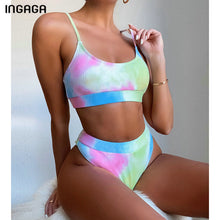 Load image into Gallery viewer, INGAGA High Waist Bikini Swimsuits Women Push Up Swimwear Ribbed Bathing Suit Strap Biquini Sexy Brazilian Bikinis Set Beachwear