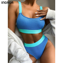 Load image into Gallery viewer, INGAGA High Waist Bikinis 2021 Swimsuits Push Up Swimwear Women Splicing Biquini Beachwear Sexy Ribbed Bathing Suits Female New