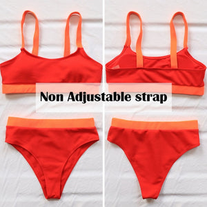 INGAGA High Waist Bikinis 2021 Swimsuits Push Up Swimwear Women Splicing Biquini Beachwear Sexy Ribbed Bathing Suits Female New