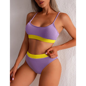 INGAGA High Waist Bikinis Swimwear Women Push Up Swimsuits Ribbed Bathing Suits High Cut Sexy Biquini 2021 Summer Beachwear