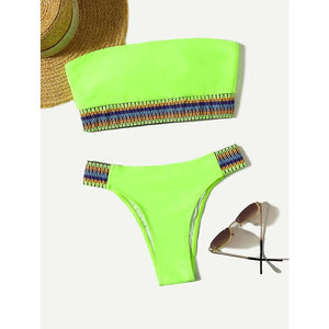 Sexy Bandeau Neon Bikini Swimwear Women 2021 Swimsuit Push Up Stitching Bathing Suit Brazilian Bikini Set Female Beach Wear