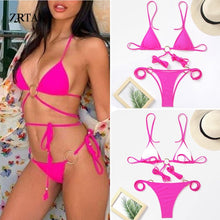 Load image into Gallery viewer, Zrtak Bikini Sexy Triangle Adjust Swimwear Women Bathing Suit Hollow Out Quality Pleated Swimsuit Female Double-Sided Bikini Set